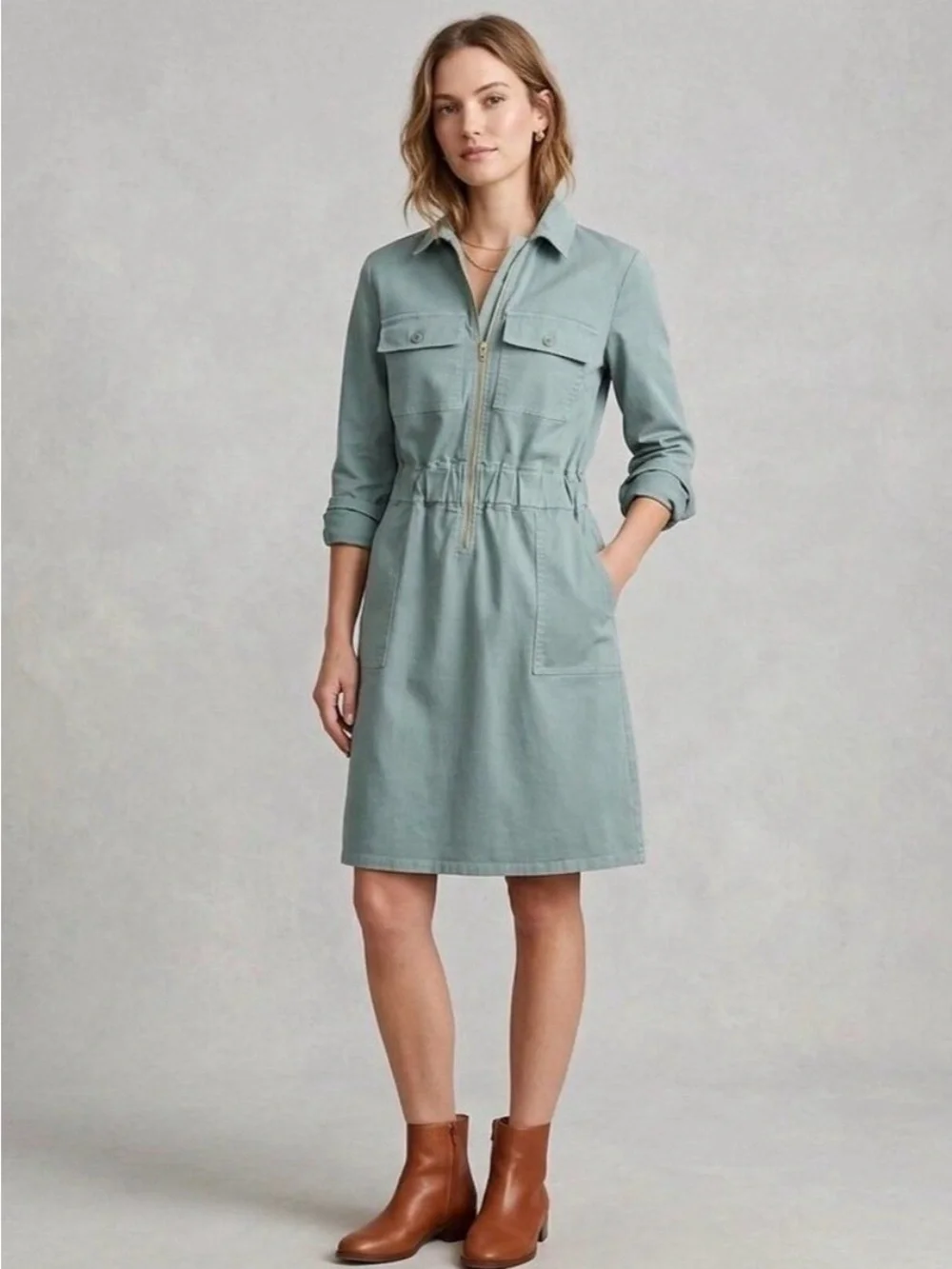 J.Crew Long-Sleeve Zip-Front Chino Dress